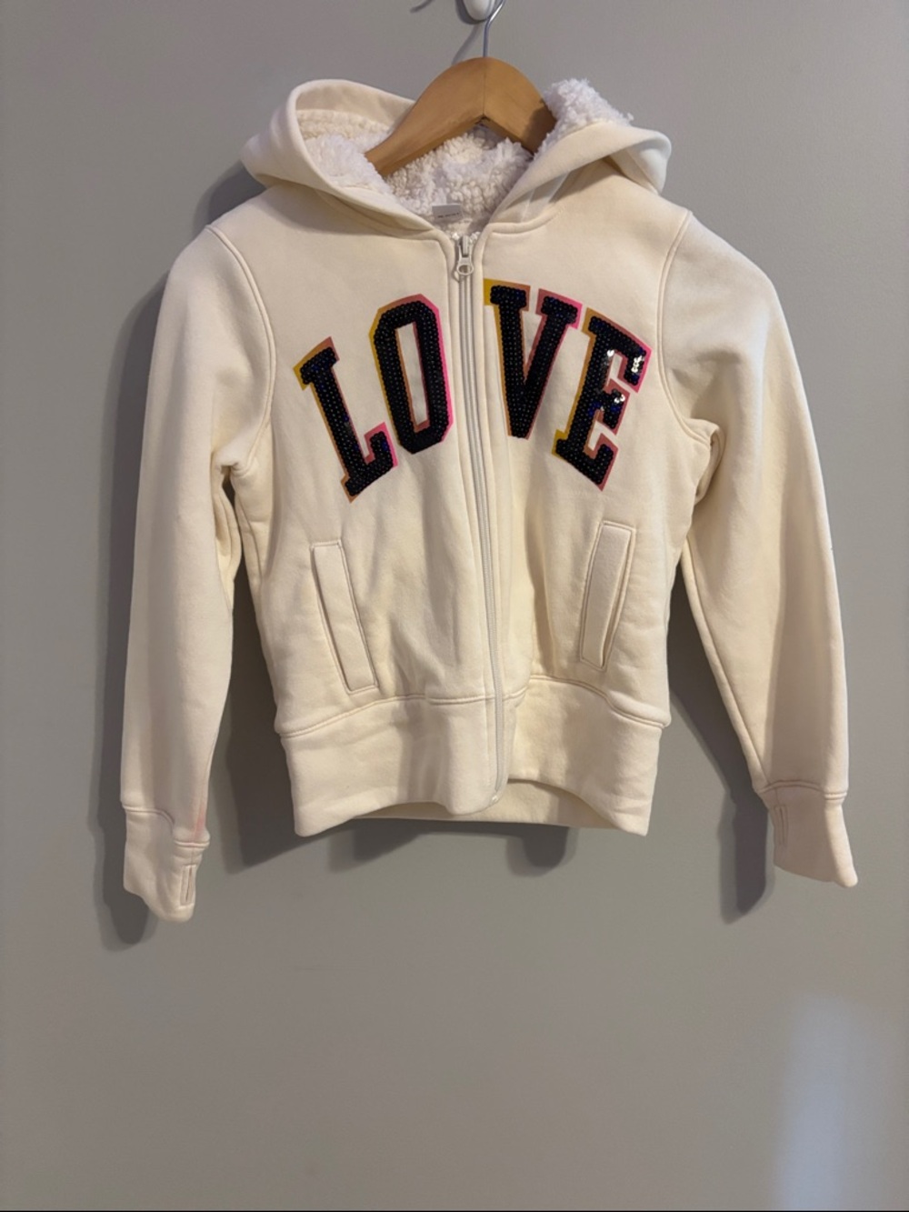 Old Navy Cream Zip-Up Hoodie with 'LOVE' Appliqué